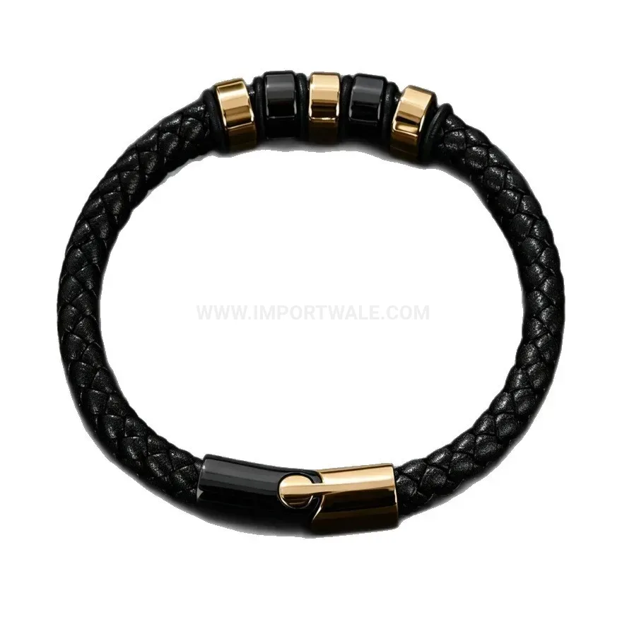 Designer Minimalist Alloy Stainless Steel Leather Cuffed Bracelet