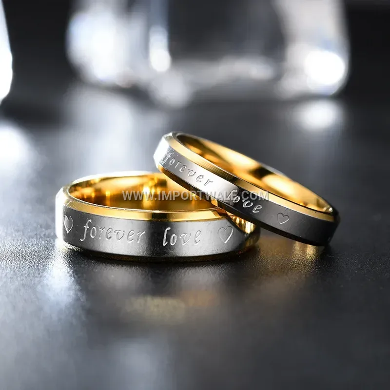Beveled Two-Tone Forever Love Stainless Steel Couple Ring