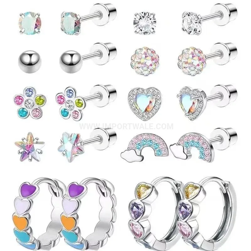 Designer Sparkling Cubic Zirconia Flower Stainless Steel Piercing Stud Set