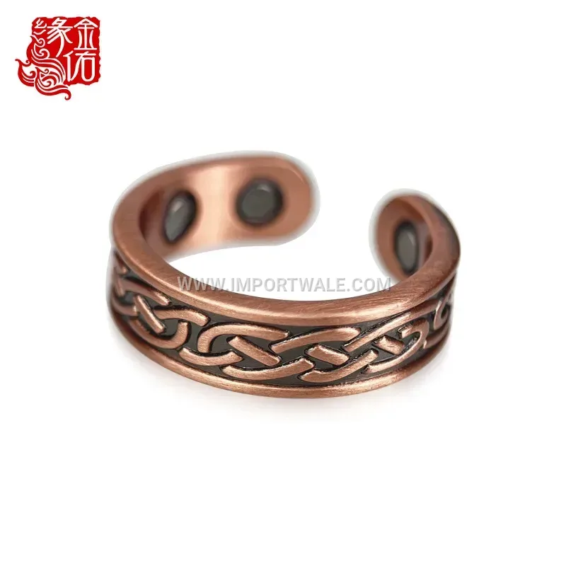 Textured Chain Pattern Pure Copper Four Magnet Ring