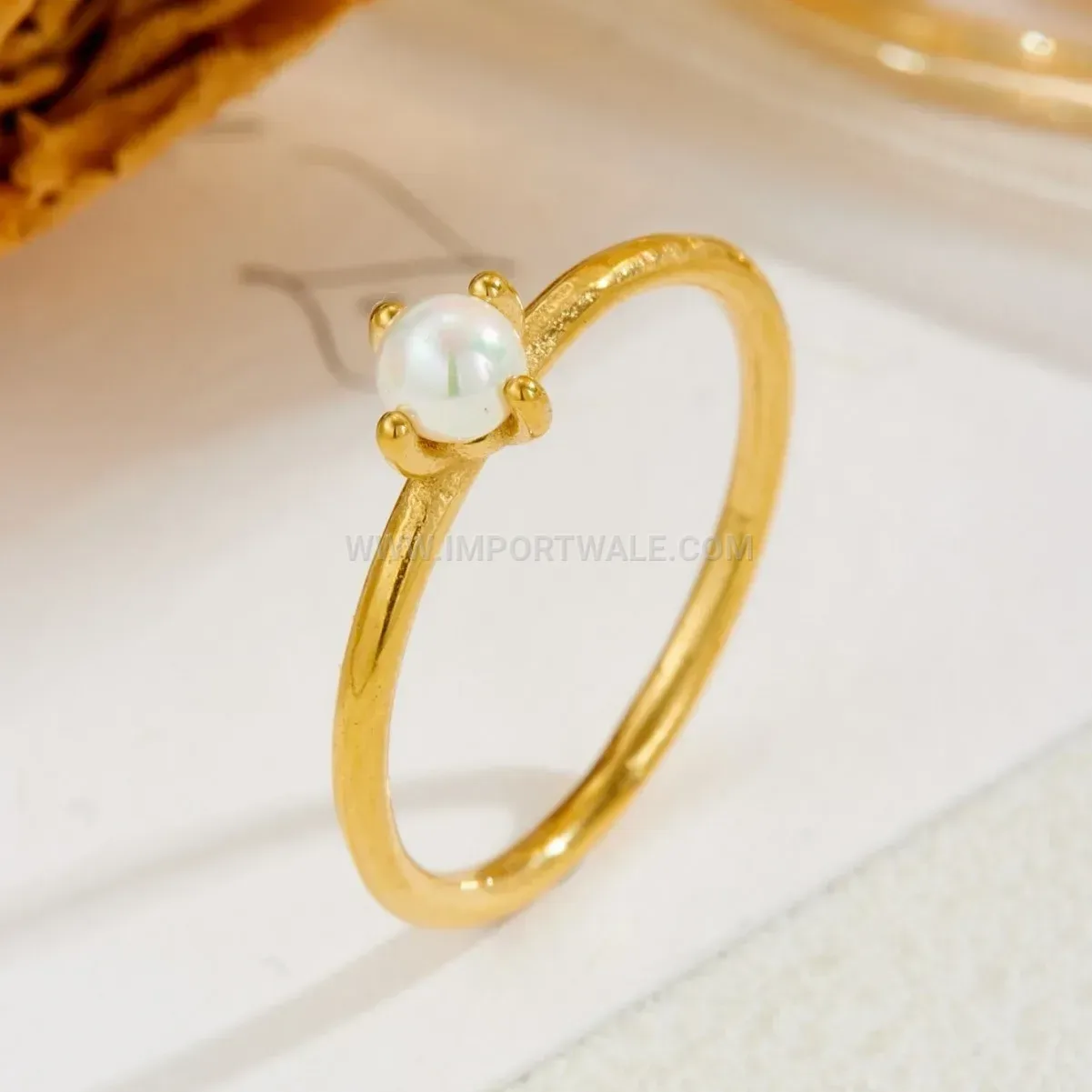 Solitaire Faux Pearl Plated Stainless Steel Minimalist Ring