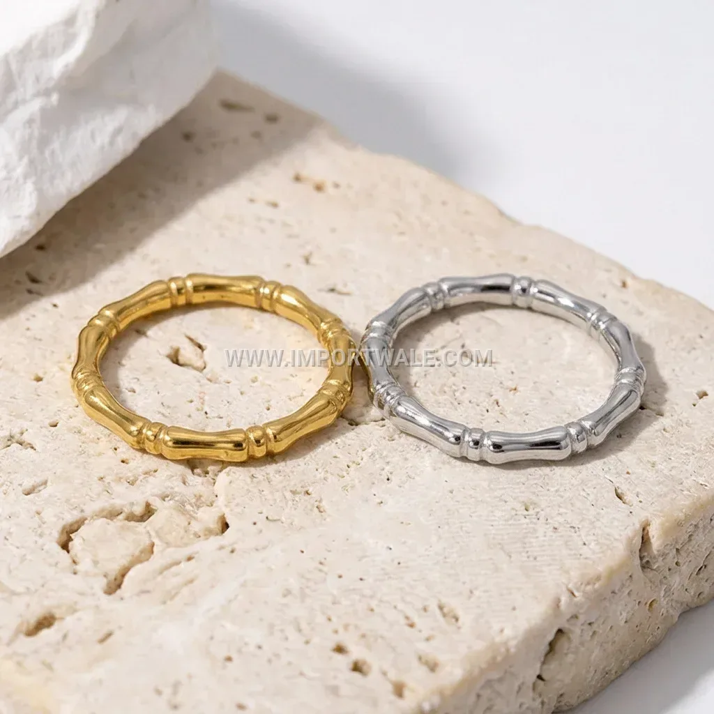 18K Gold Plated Bamboo Texture Stainless Steel Stamped Ring