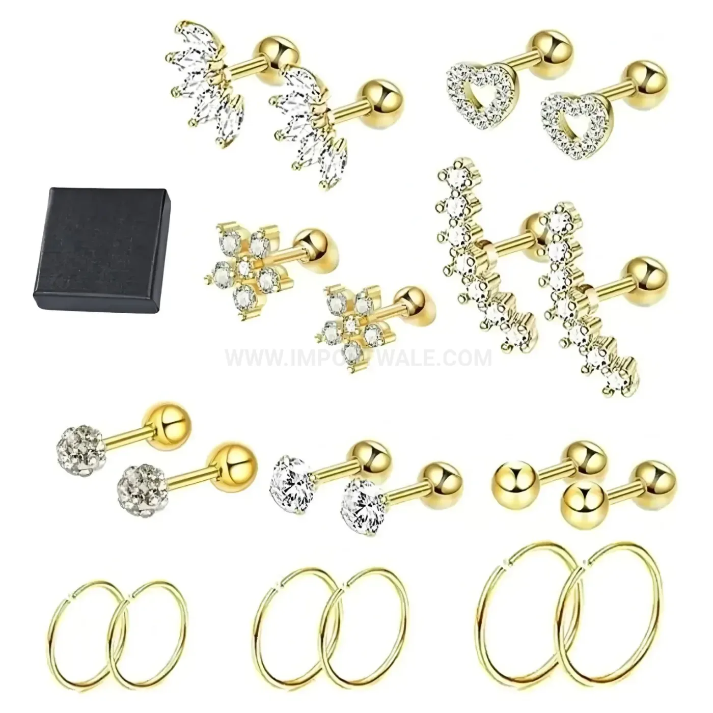 Trendy Stainless Steel Floral Cartilage Piercing Stud Earring Set
