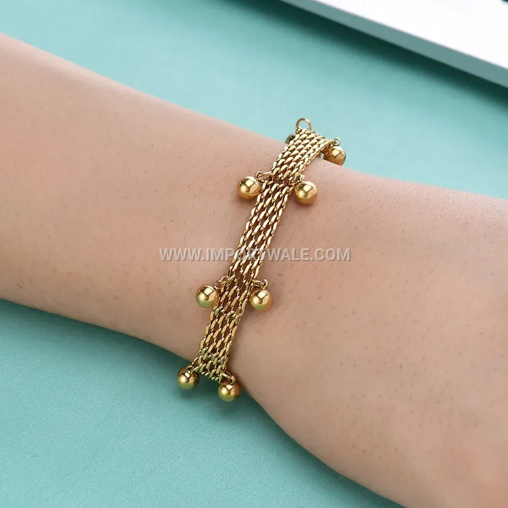 18K Gold Plated Stainless Steel Beaded Stacking Chain Bracelet