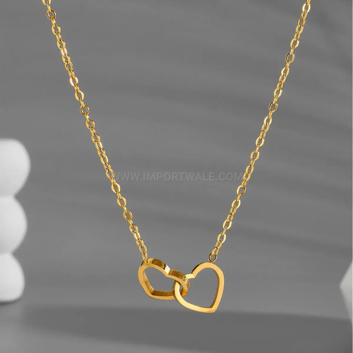 Double Ring Heart Pendant Titanium Steel Clavicle Chain