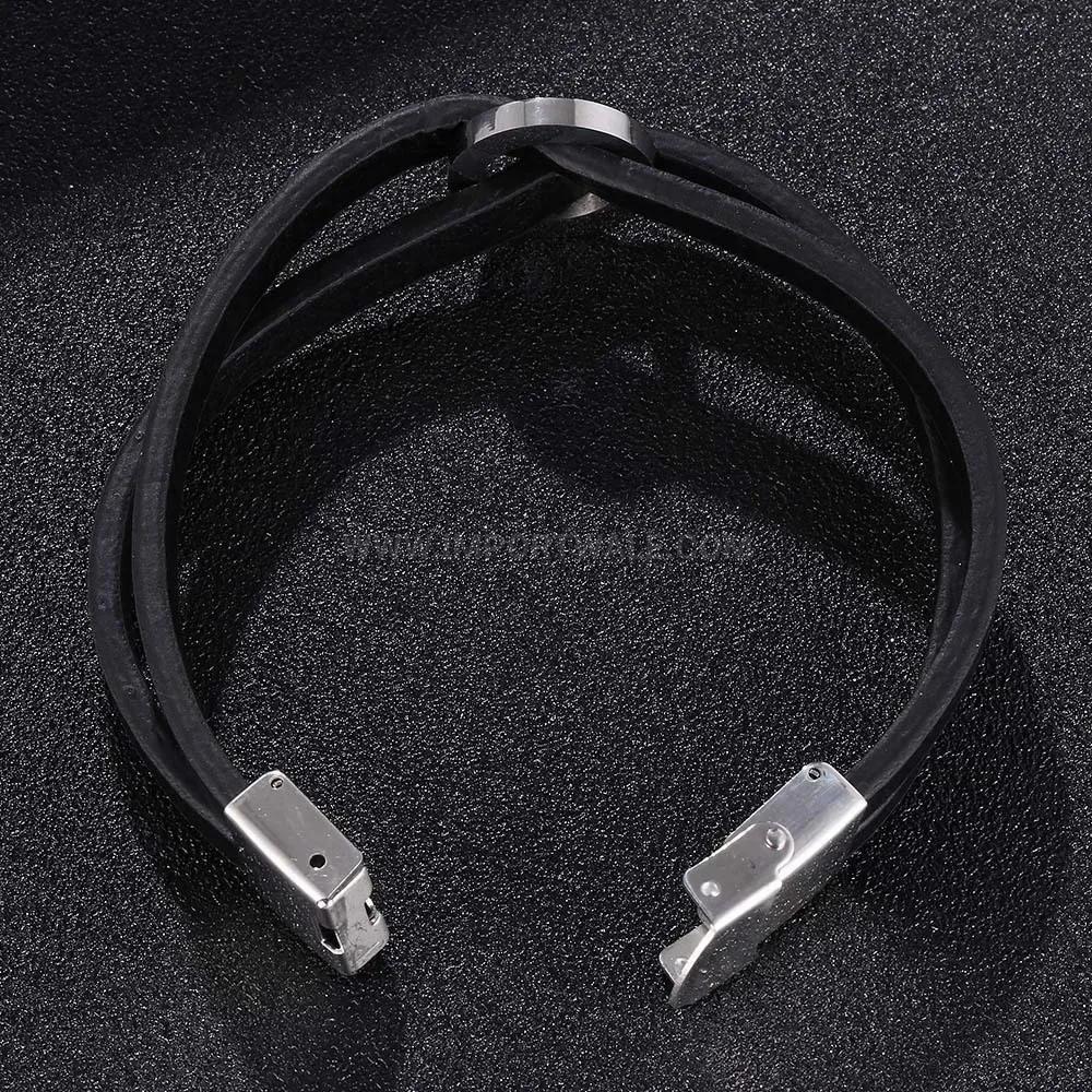 Double Strand Leather Cord Bracelet With Stainless Steel Safety Clasp