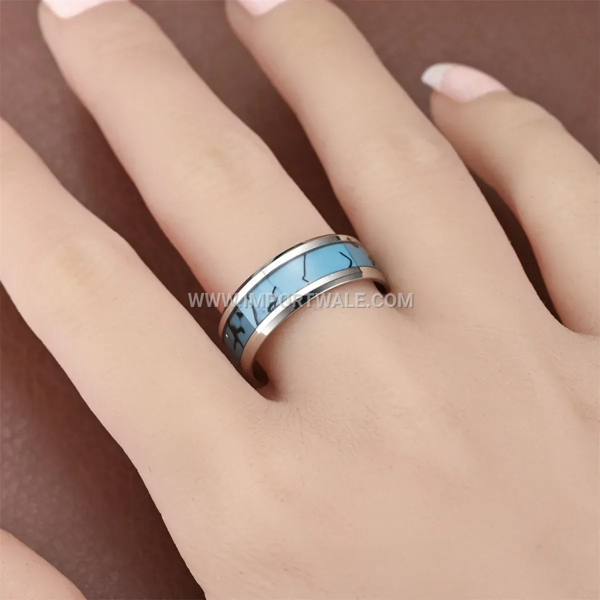 Beveled Stainless Steel Ring with Turquoise Inlay