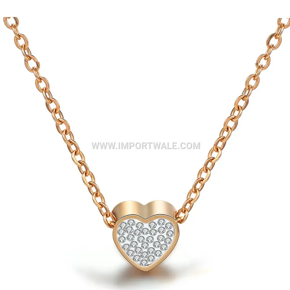 Rhinestone Heart Stainless Steel Pendant Necklace