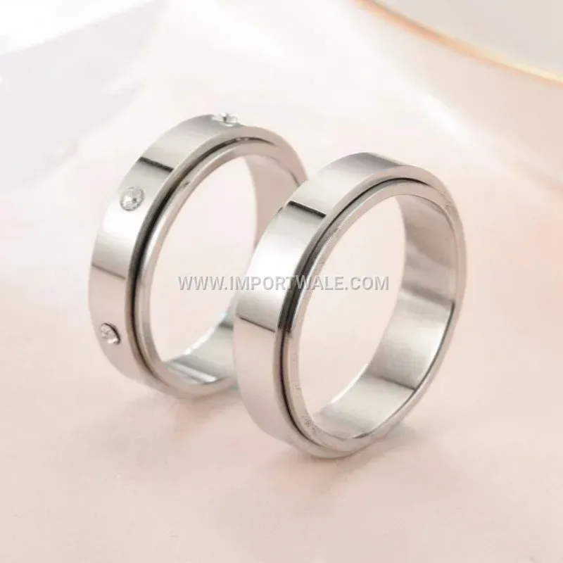Spinning Stainless Steel Band Ring with Cubic Zirconia Accents