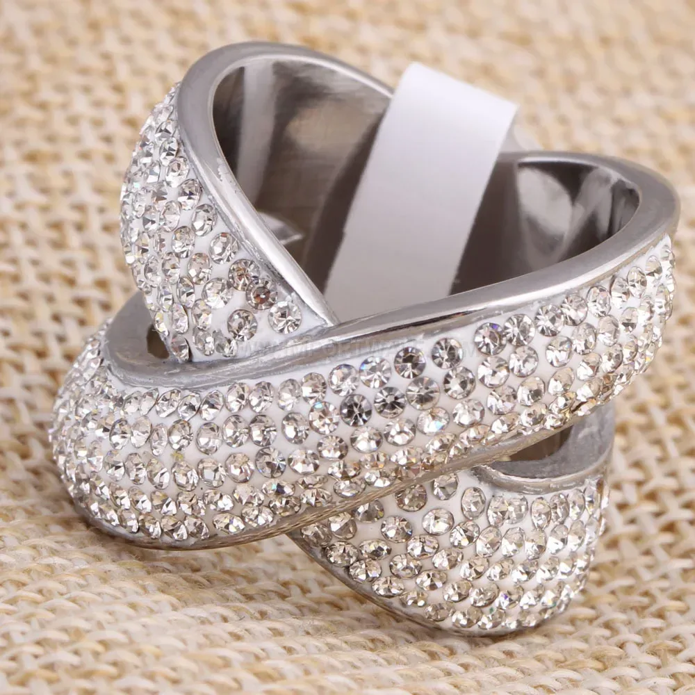 Hollow Cross X Crystal Stainless Steel Ring