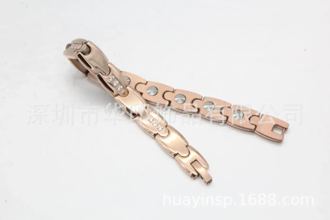 Classic Rhinestone Germanium Bio Magnetic Stainless Steel Bracelet
