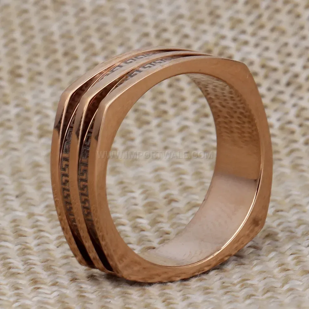 Designer Rose Gold Minimalist Geometric Pattern Stainless Steel Ring