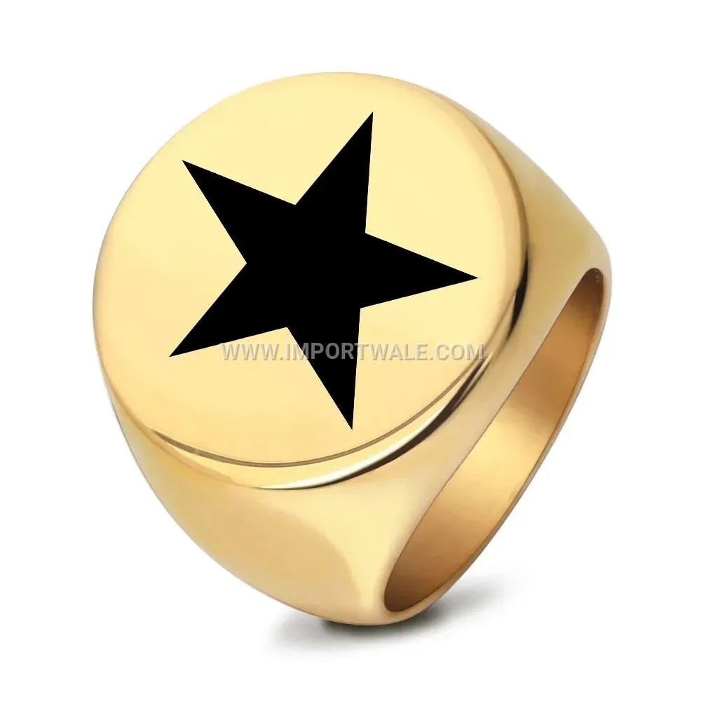 Laser Engraved Five-Point Star Stainless Steel Signet Ring