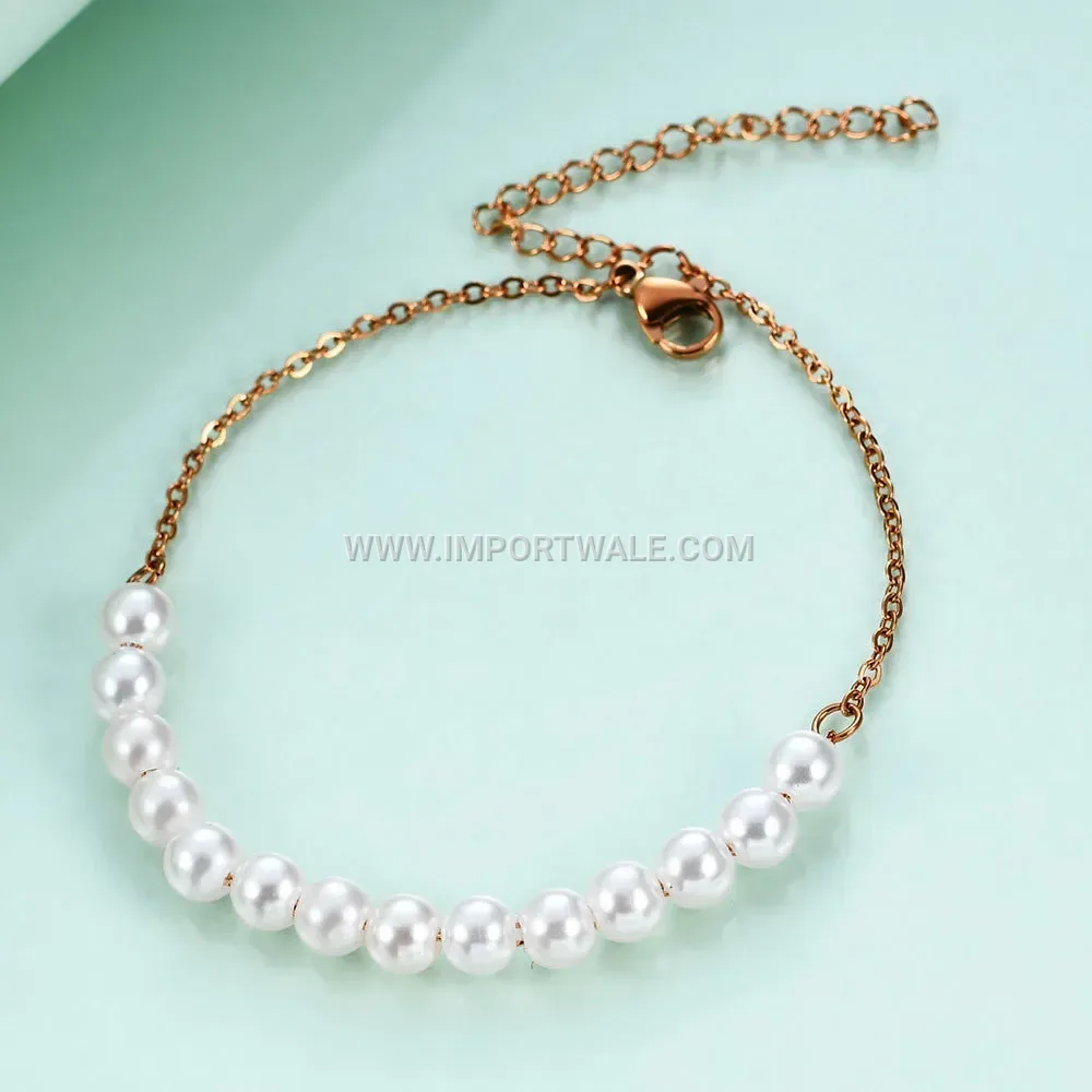 Adjustable Stainless Steel Pearl Charm Bracelet