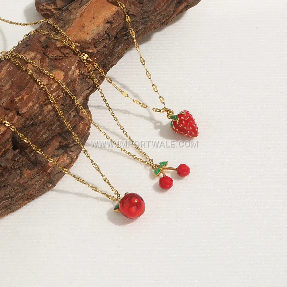 Gold Plated Stainless Steel Zircon Fruit Pendant Snake Chain Necklace