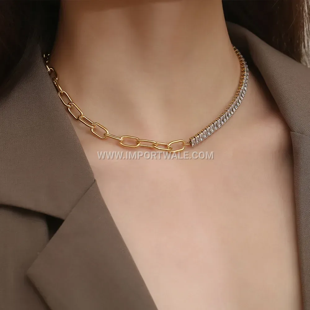Gold Plated Titanium Steel Geometric Bracelet with Clear Zirconia