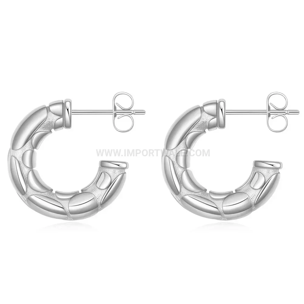 Embossed Snake Pattern Stainless Steel C Hoop Earrings