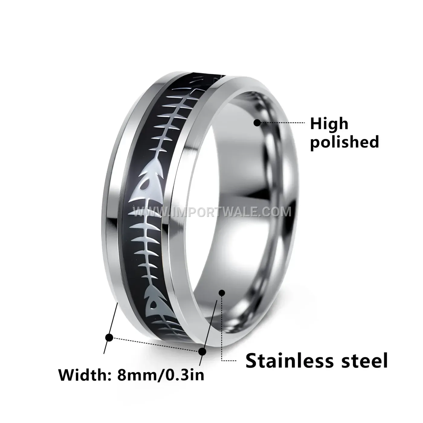 Fishbone Pattern Stainless Steel Band Ring
