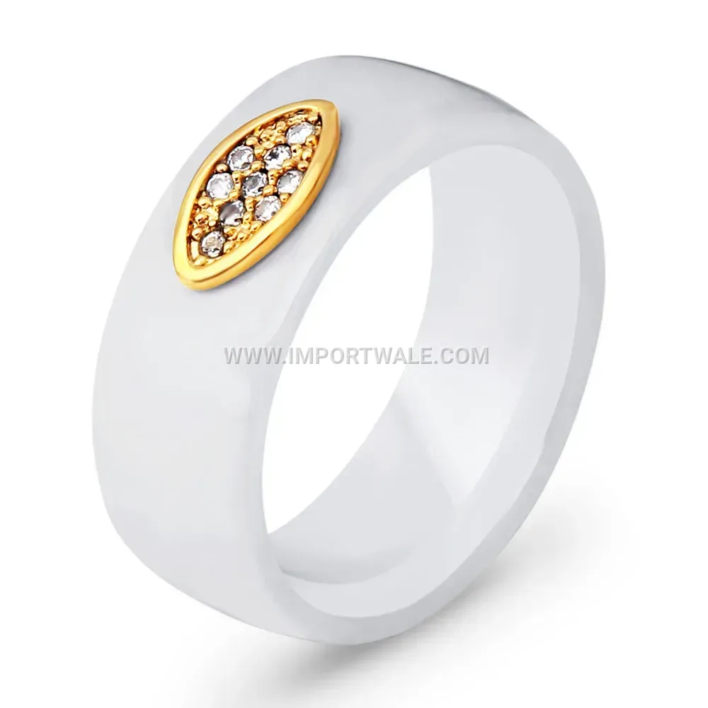 Honeycomb Textured Ceramic Zircon Inlaid Ring