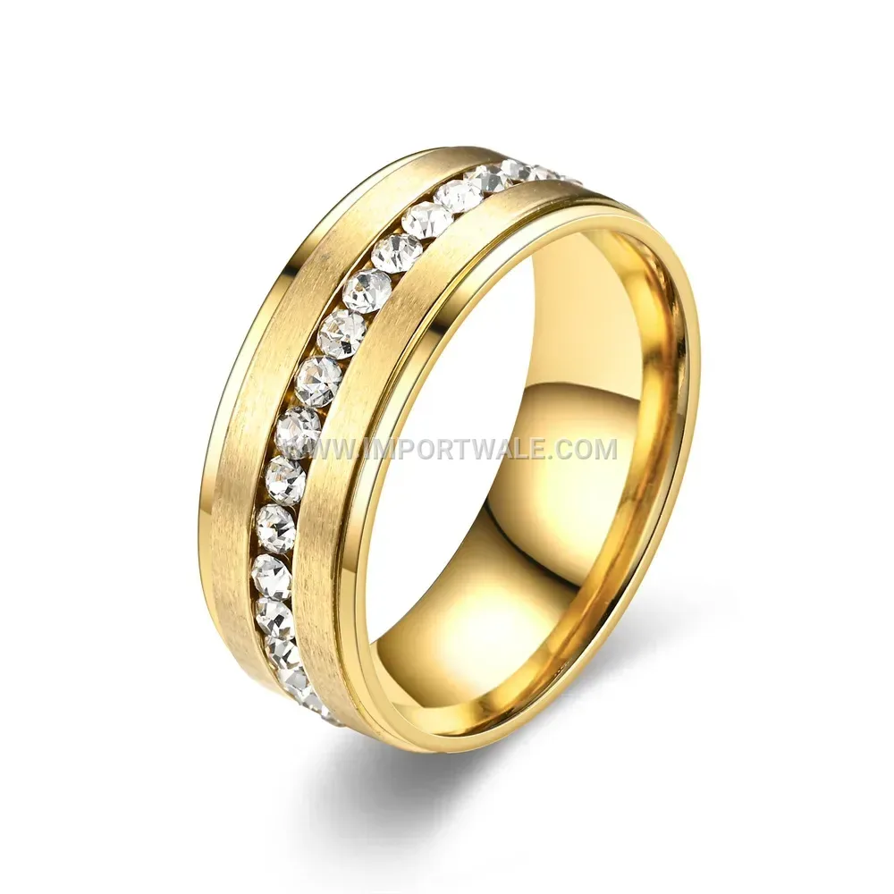 Matte Stepped Stainless Steel Eternity Band Ring with Crystals