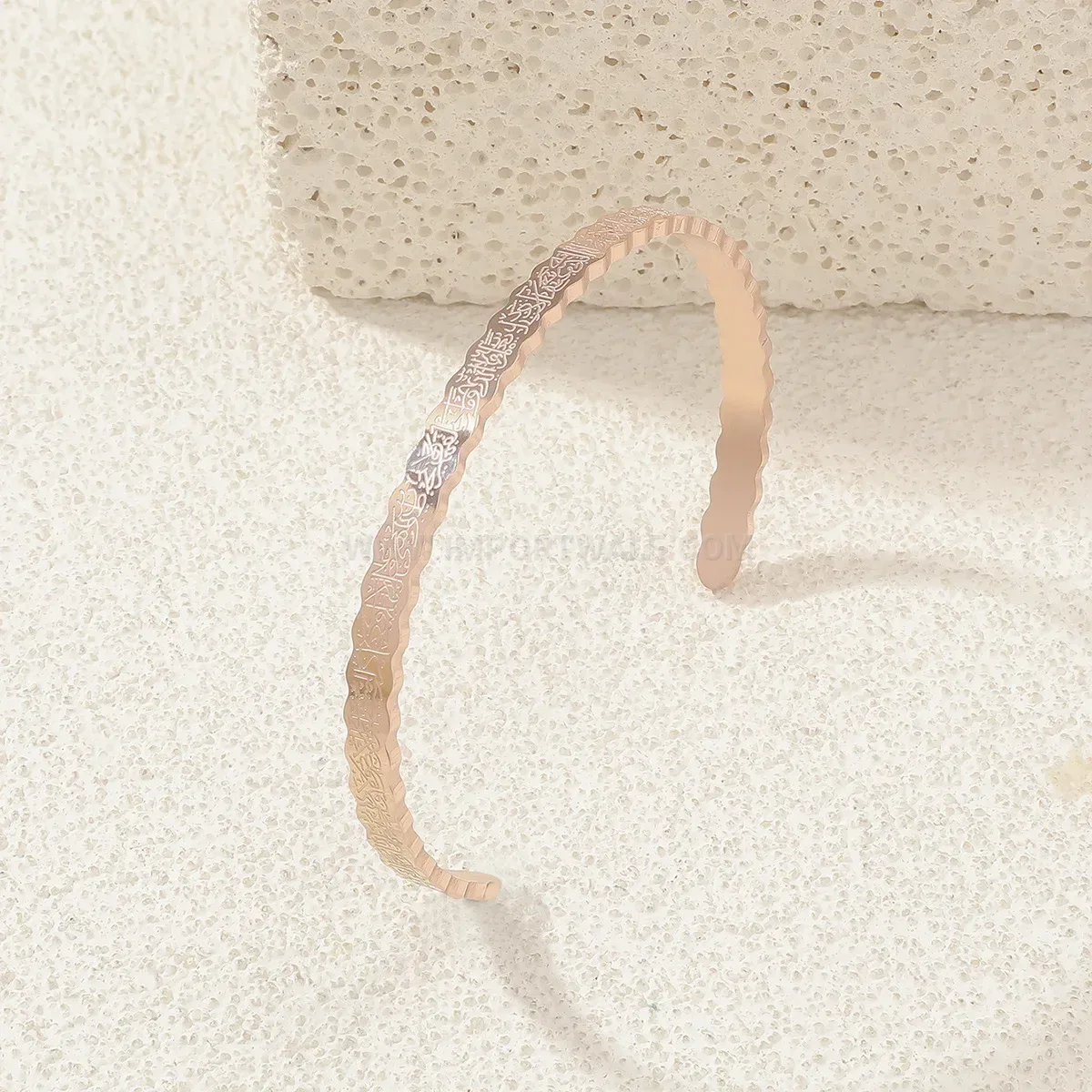 Curved Stainless Steel Lace Engraved Religious Cuff Bracelet