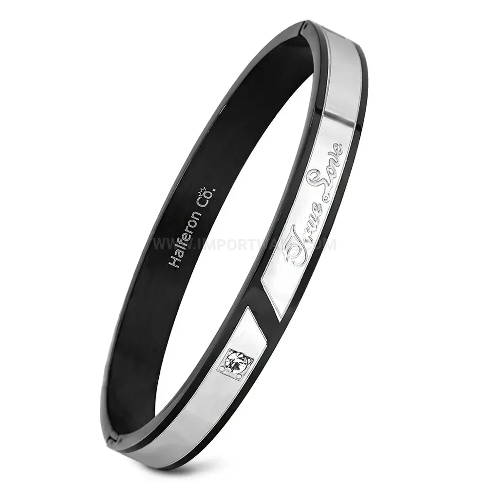 Premium Stainless Steel Zircon Letter Bangle Bracelet