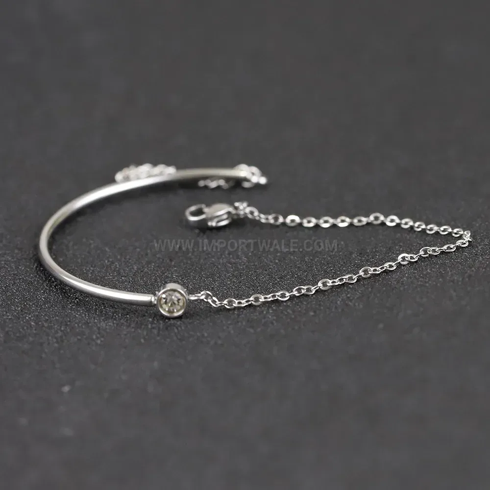 18K Gold Plated Stainless Steel C Shape Cubic Zirconia Bangle Bracelet