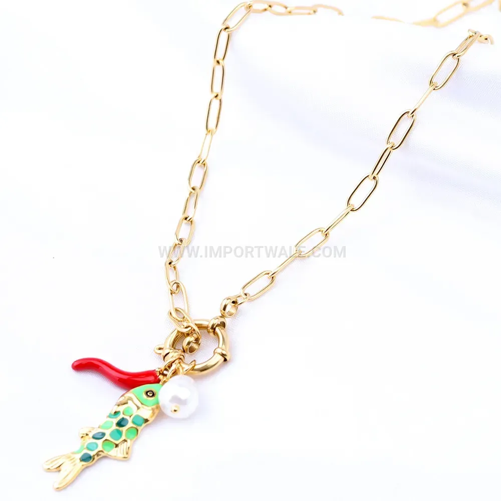 Stainless Steel Ocean Theme Heart Charm Pendant Necklace