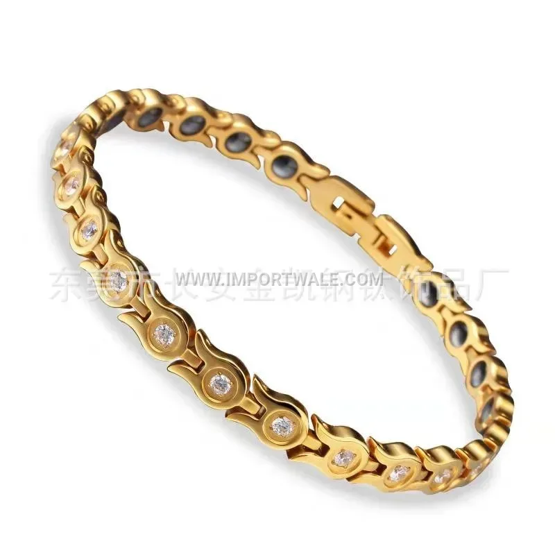 Rhinestone Encrusted Titanium Steel Magnetic Link Bracelet