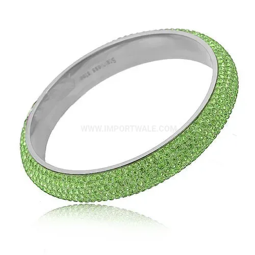Modern Seven Row Domed Rhinestone Stainless Steel Round Bangle