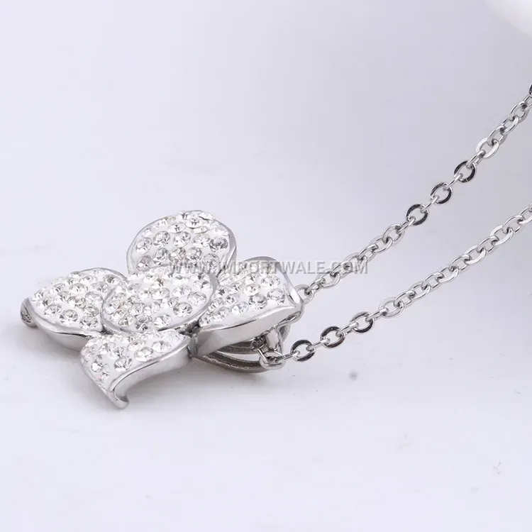 Rhinestone Floral Motif Stainless Steel Minimalist Pendant Necklace