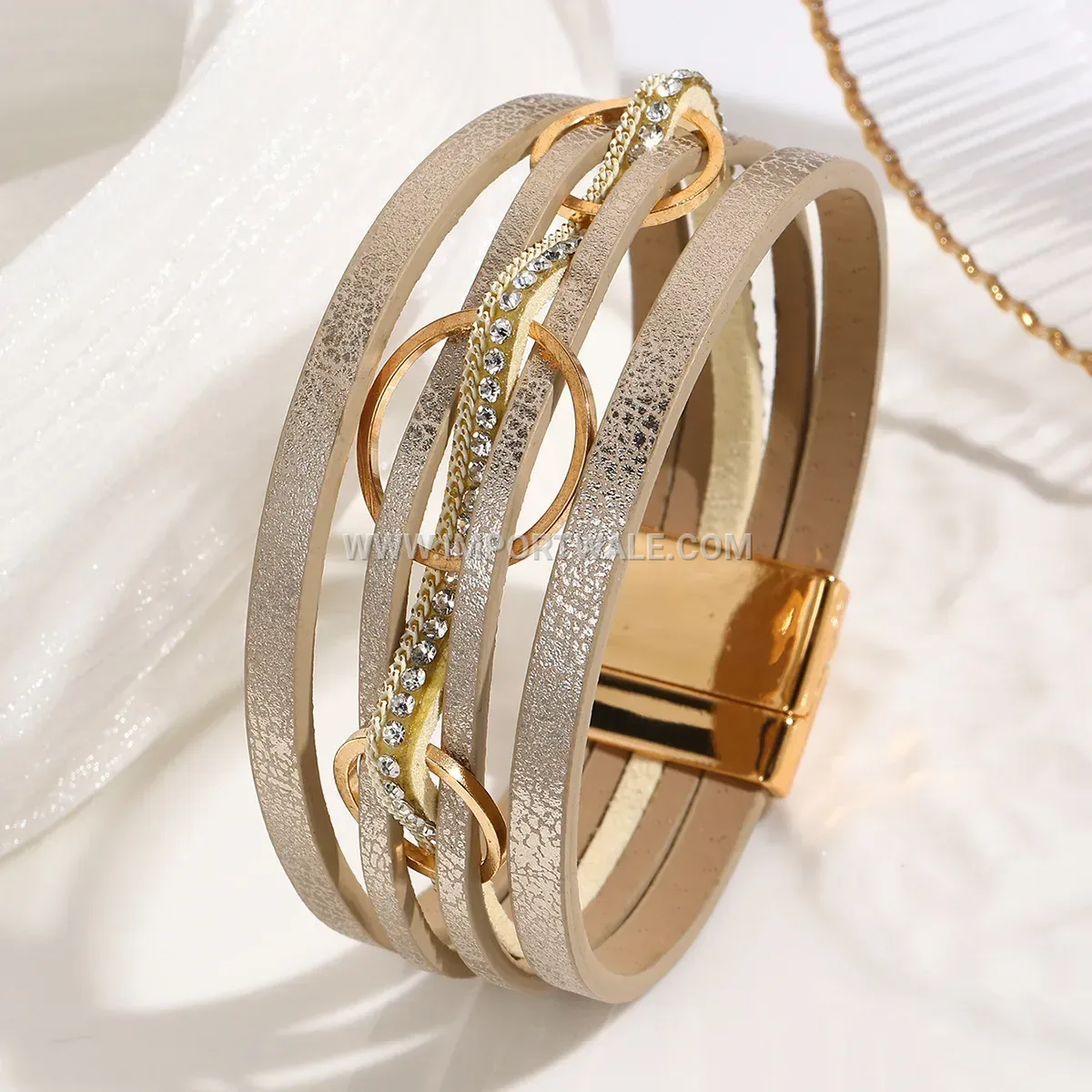 Interlocking Triple Ring Woven Leather Bohemian Bangle Bracelet