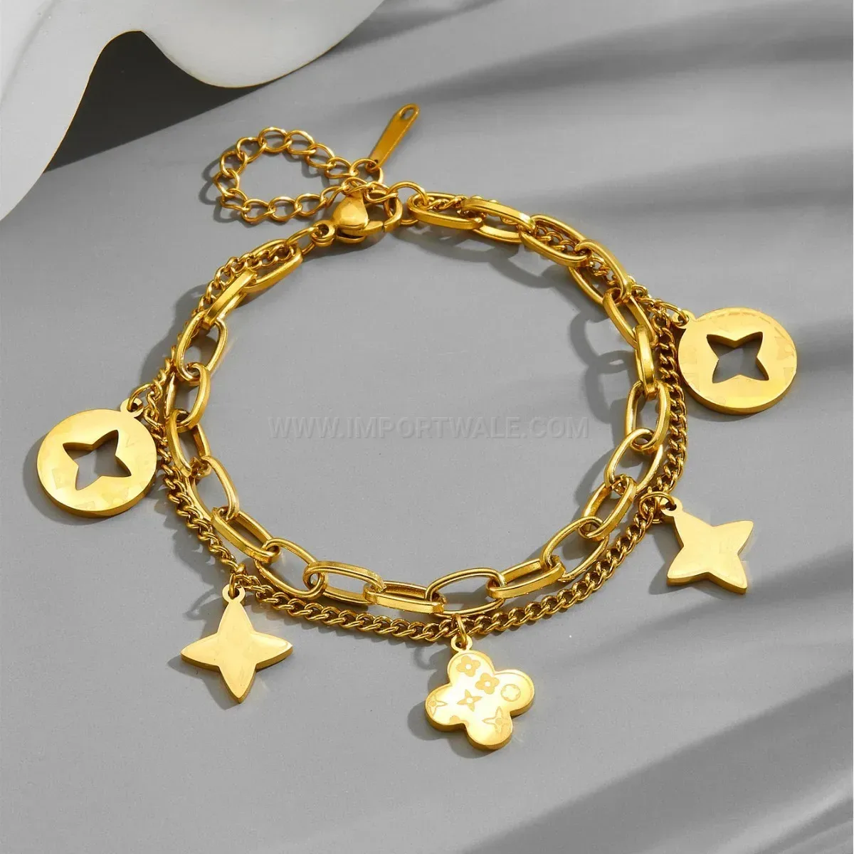 Gold Stainless Steel Mother of Pearl Clover Bracelet