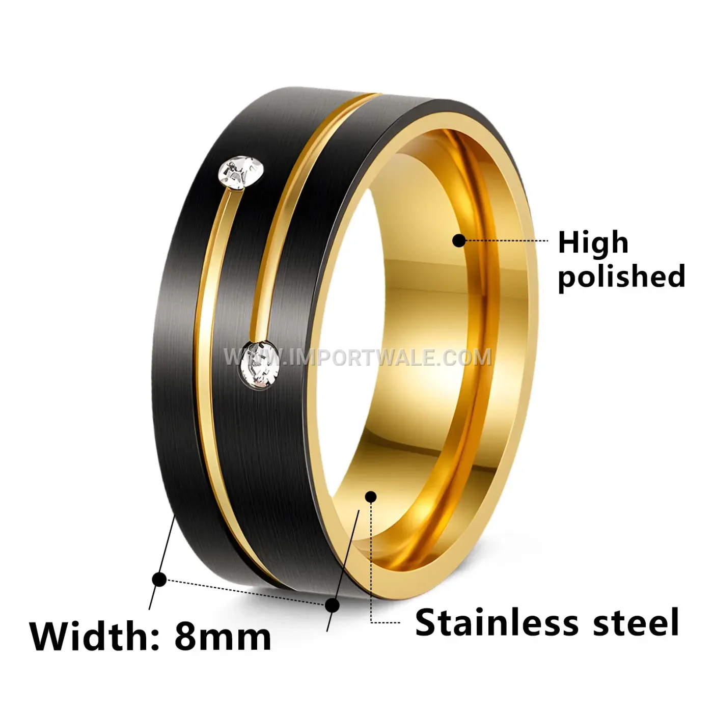 Two Tone Rhinestone Titanium Steel Orbit Band Ring