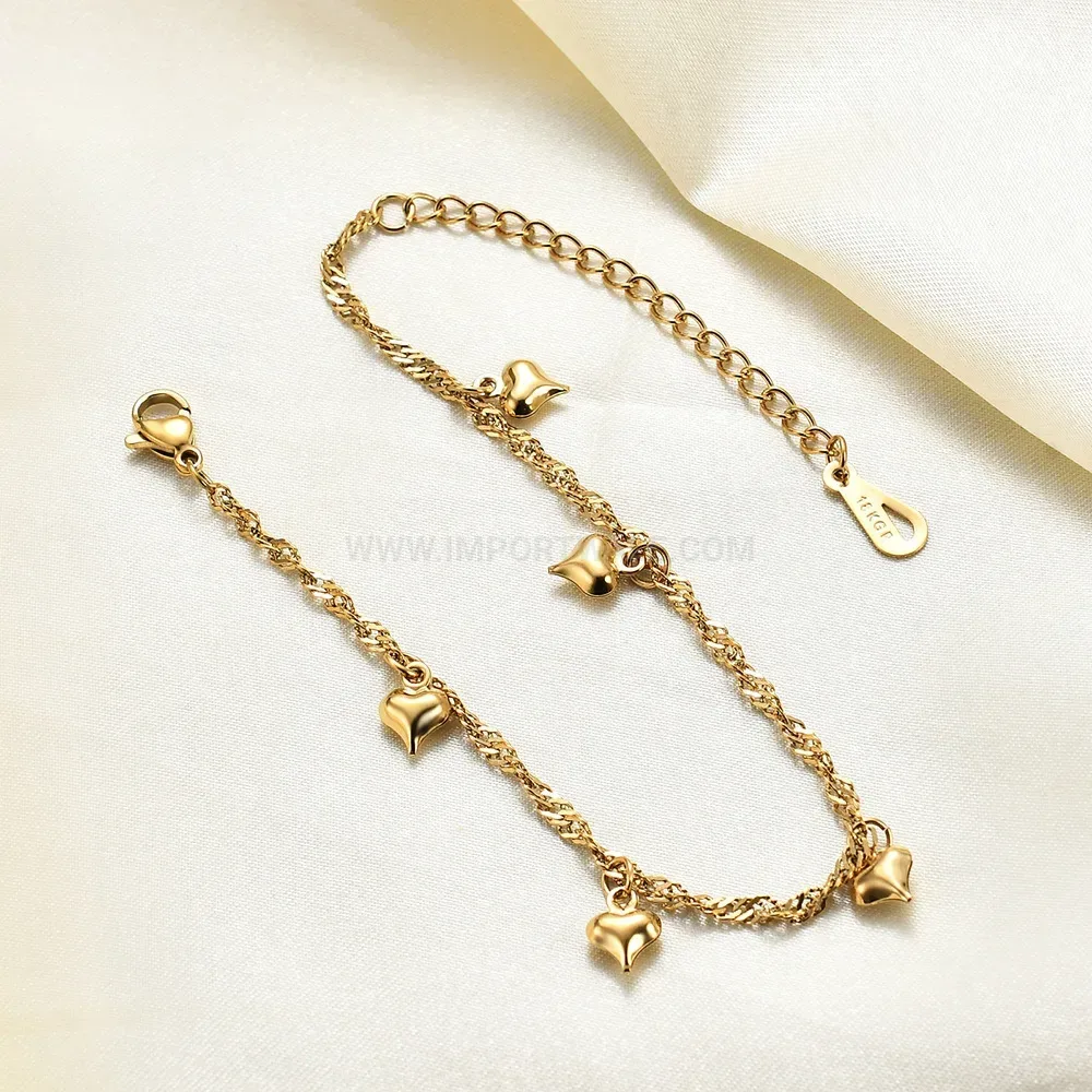 Stainless Steel Heart Charm Adjustable Chain Bracelet