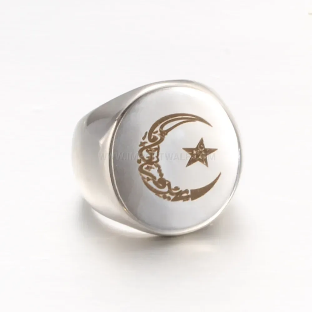 Designer Celestial Engraved Star and Moon Stainless Steel Ring