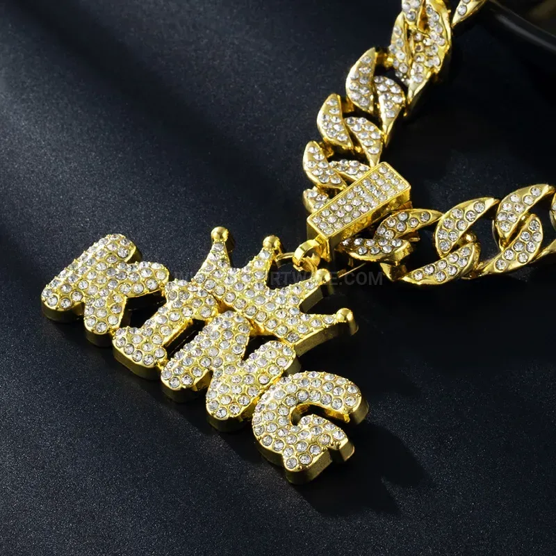 Modern Customizable Iced Out Letter Alloy Pendant Necklace