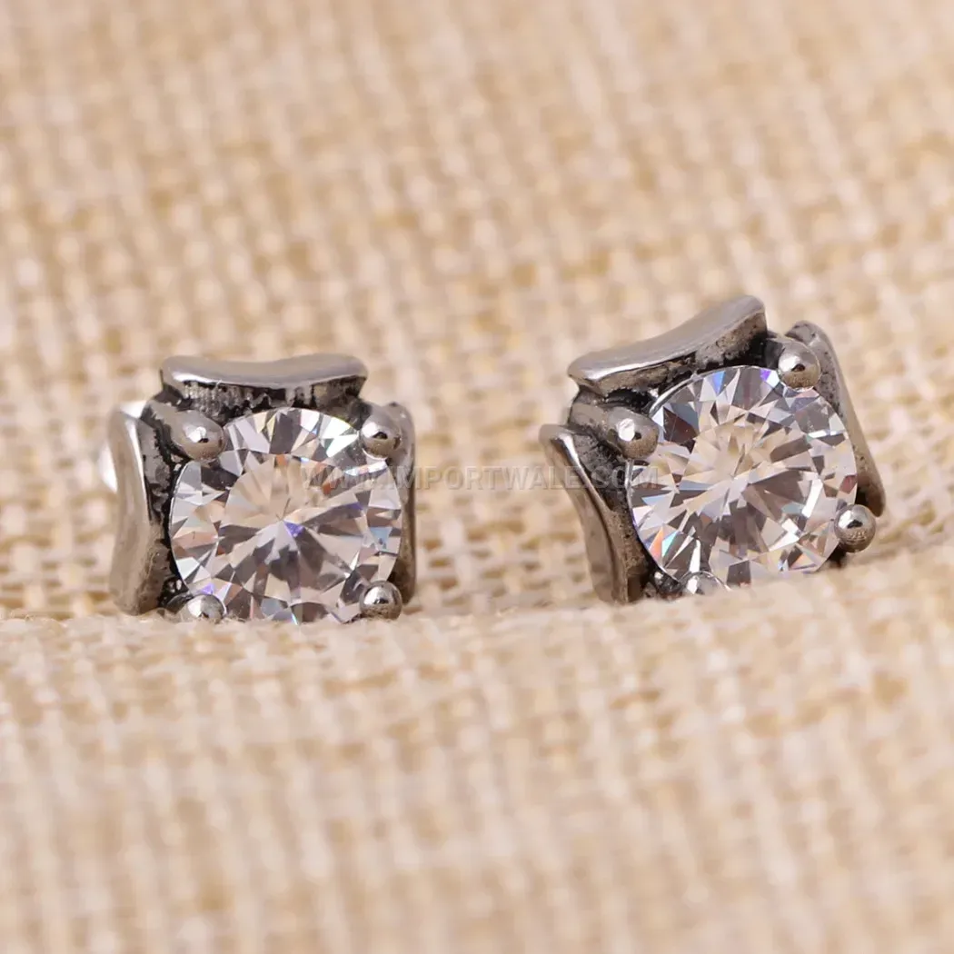 Smooth Geometric Zirconia Stainless Steel Stud Earrings