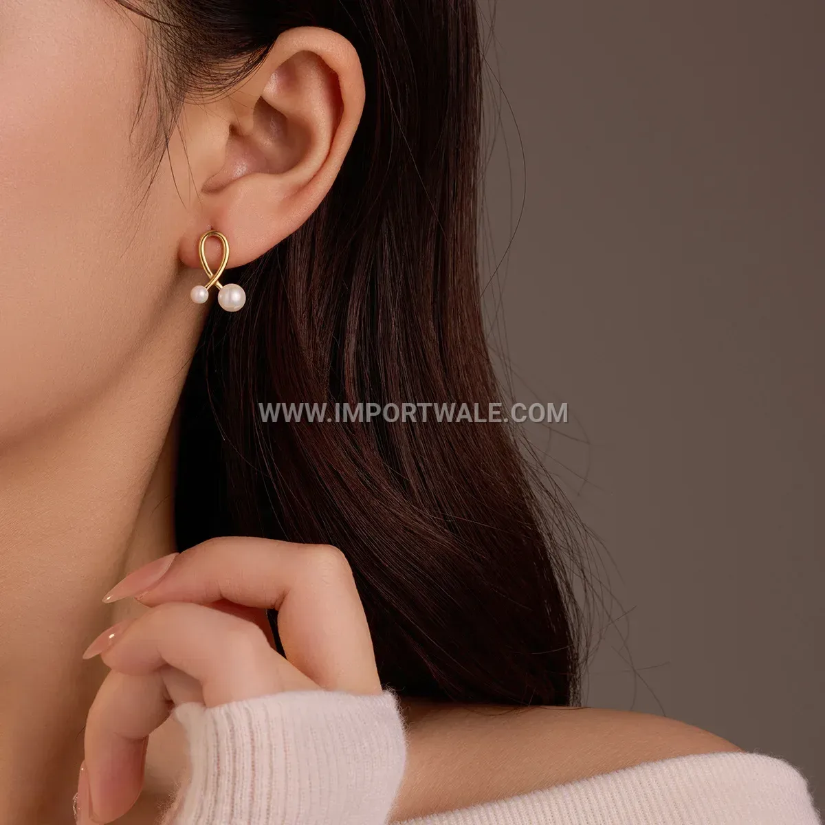 Gold Plated Stainless Steel Knotted Stud Earrings with Natural Stone