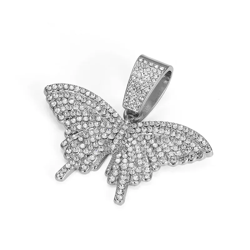 Iced Out Butterfly Alloy Hip Hop Pendant with Large Bail