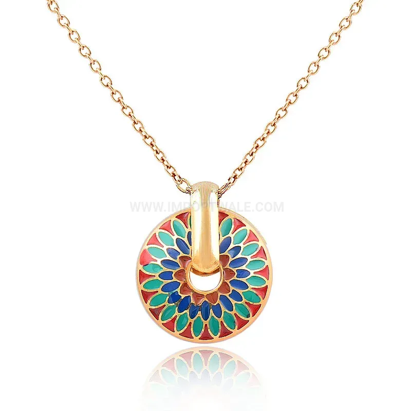 Vintage Enamel Daisy Pattern Titanium Steel Chain Pendant Necklace
