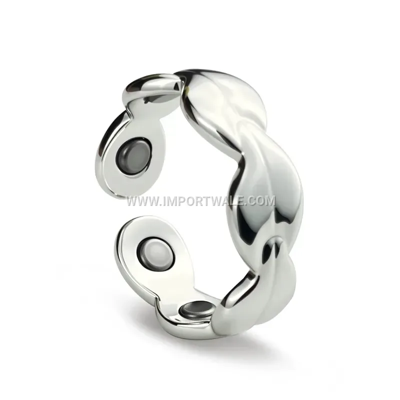 Adjustable Copper Fishtail Open Ring with Integrated Magnets