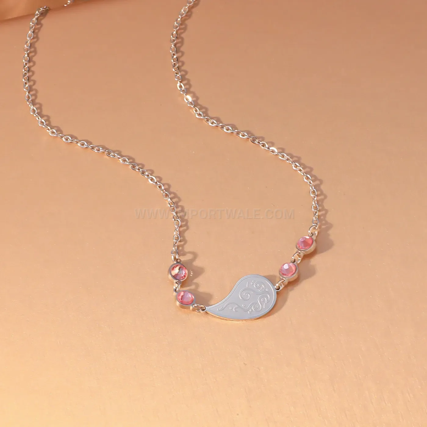 Gold Plated Stainless Steel Islamic Teardrop Cubic Zirconia Pendant Necklace