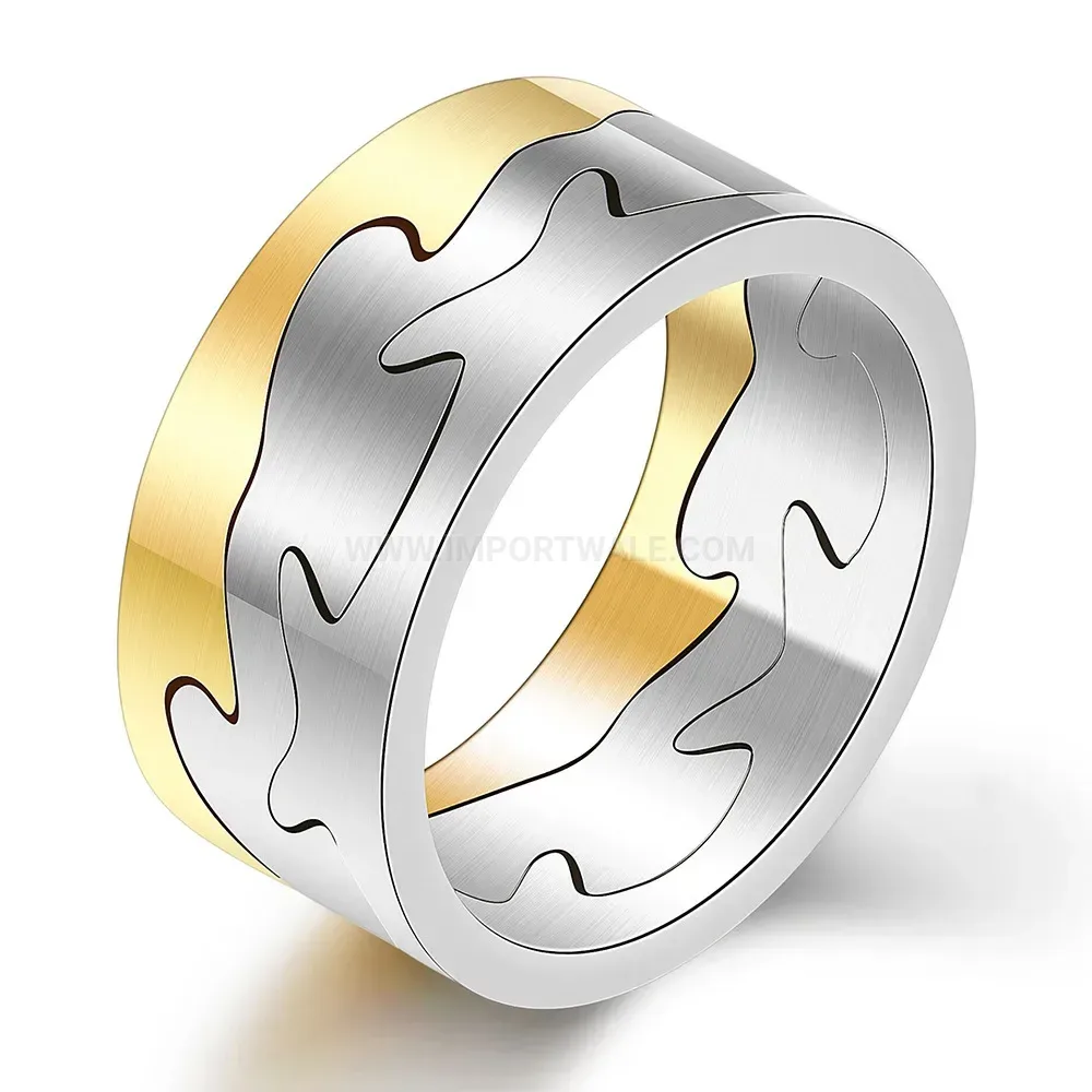 Trendy Two Tone Crackle Finish Stainless Steel Band Ring