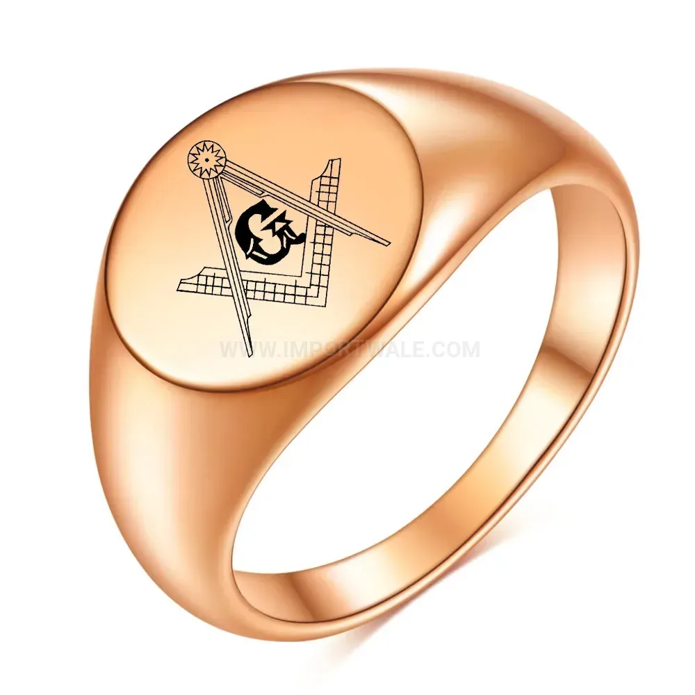 Bold Vintage Engraved Masonic Logo Stainless Steel Signet Ring