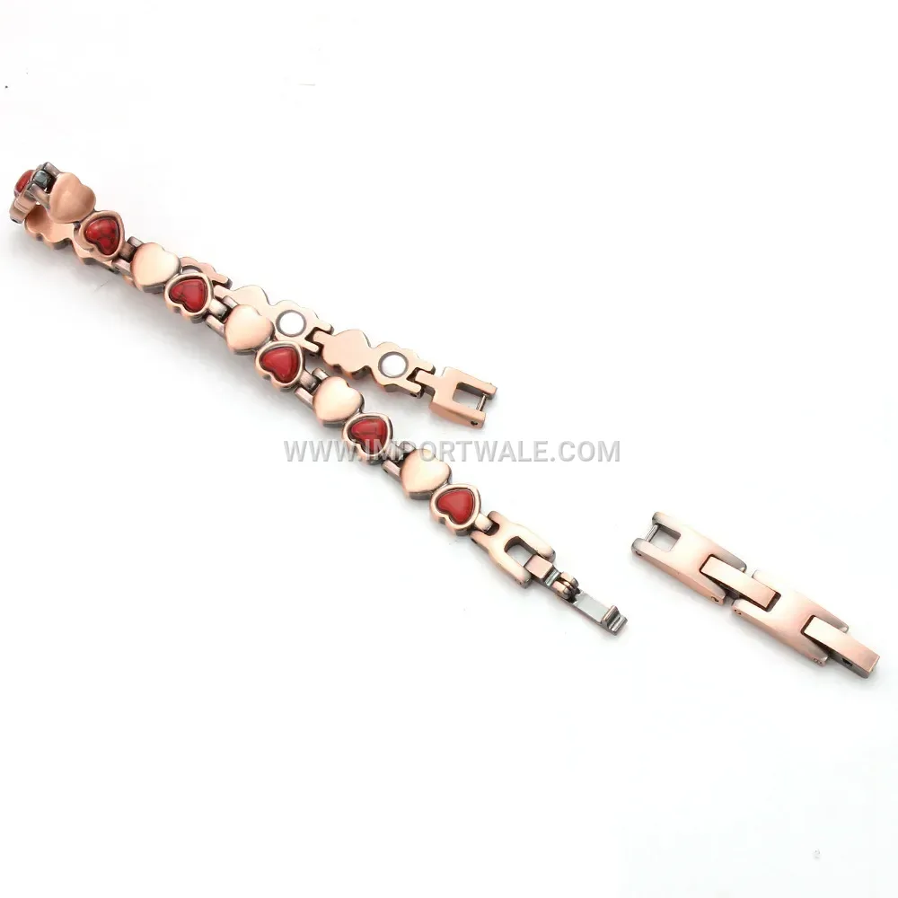 Vintage Heart Inlaid Natural Stone Red Copper Magnetic Bracelet