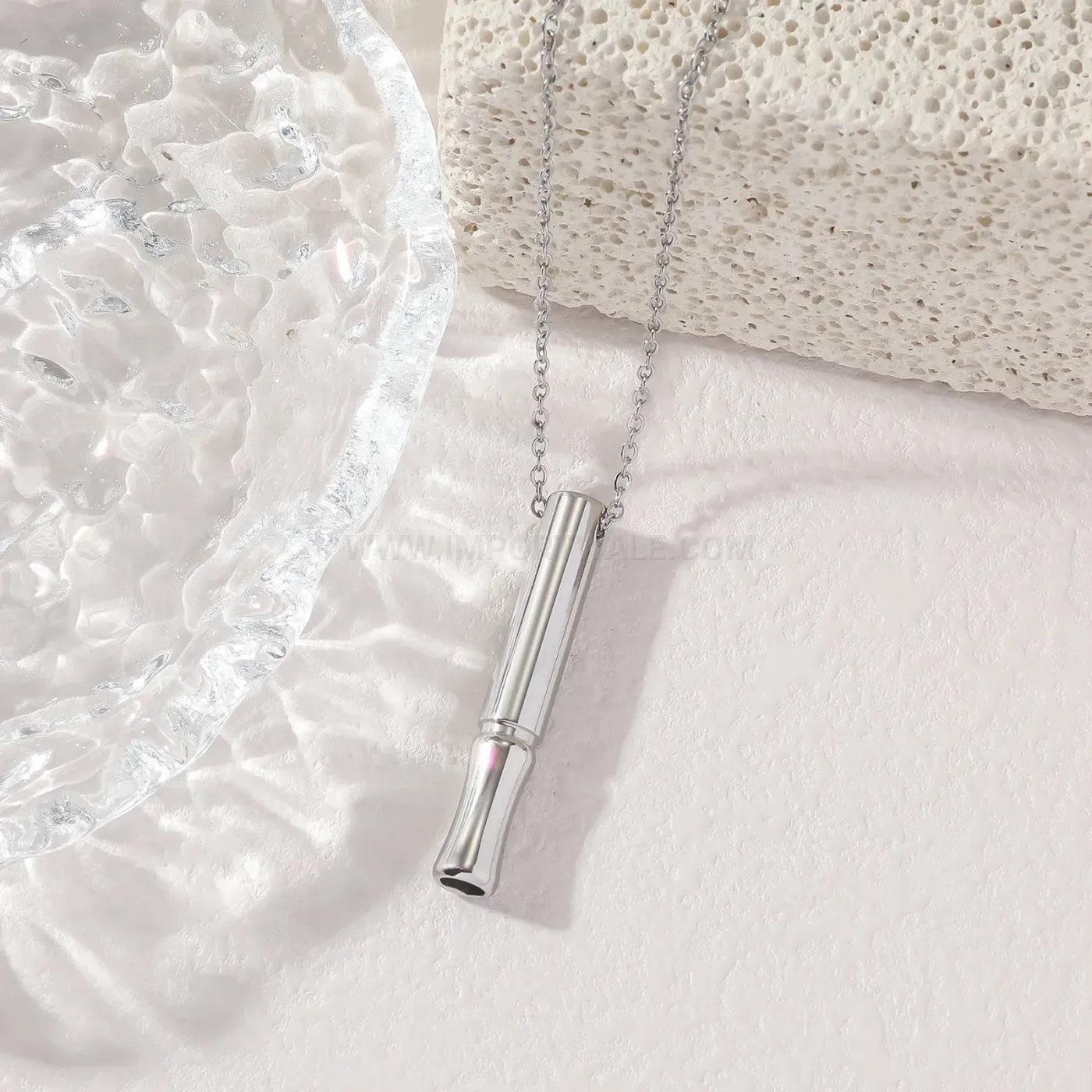 Bold Stainless Steel Mindful Breathing Tube Pendant Necklace