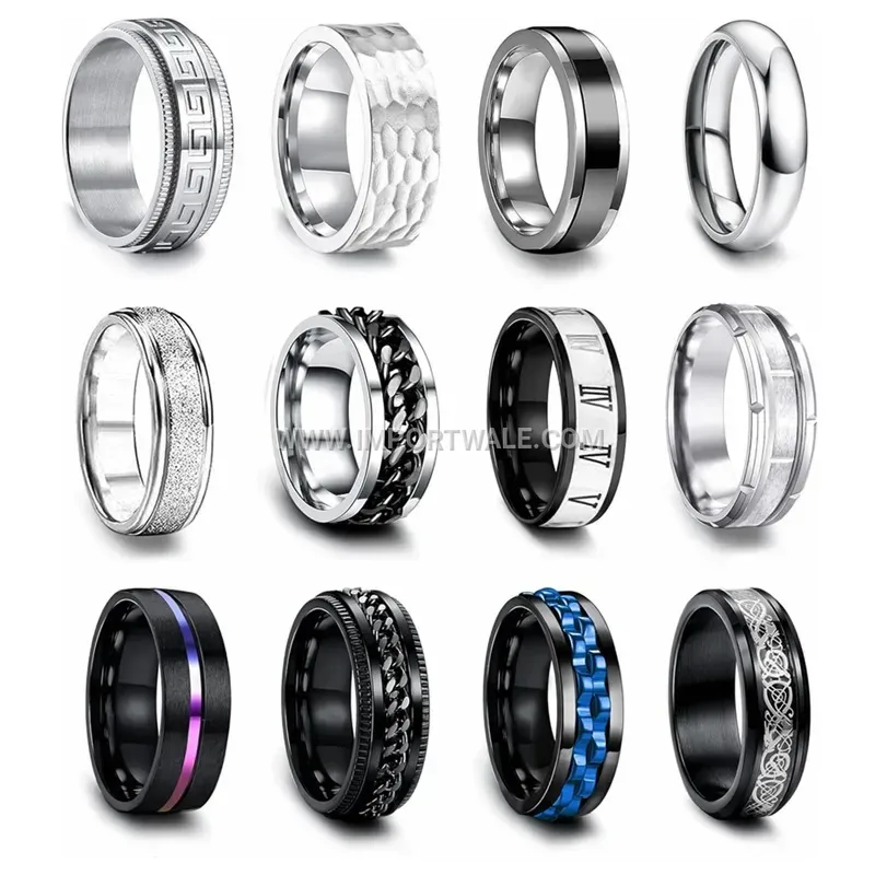 Rotating Chain Stainless Steel Geometric Ring Set