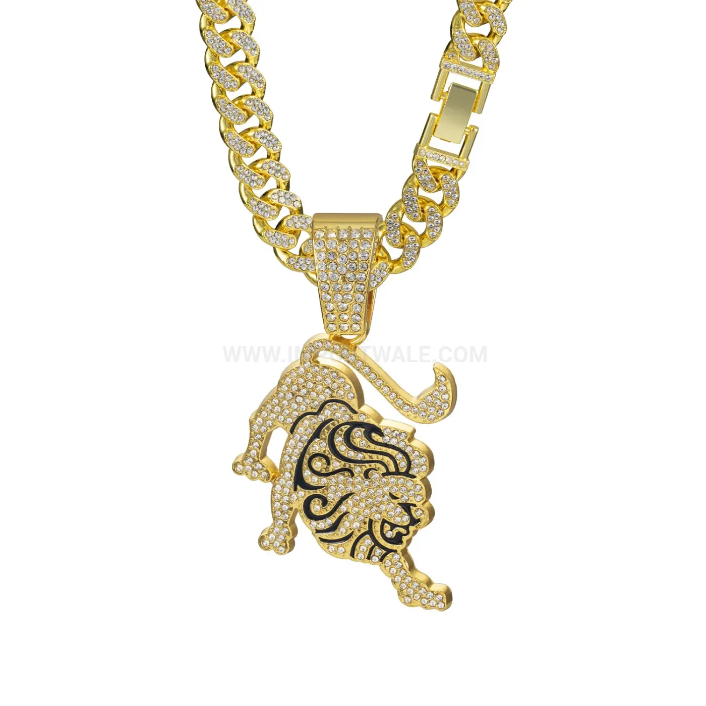 Designer Men's Iced Out Rhinestone Lion Cuban Chain Necklace
