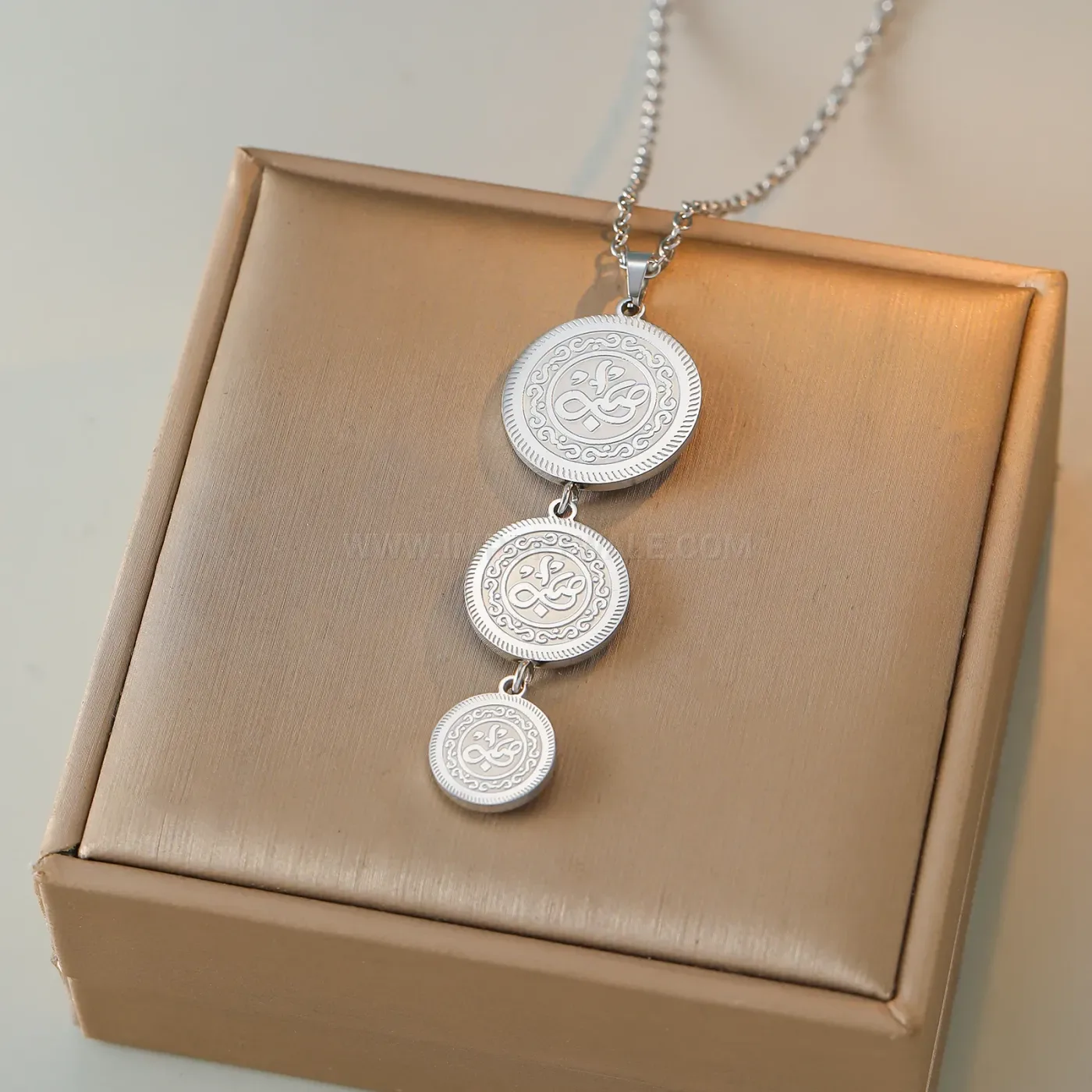 Trendy Round Stainless Steel Islamic Allah Pendant Necklace And Earrings Set